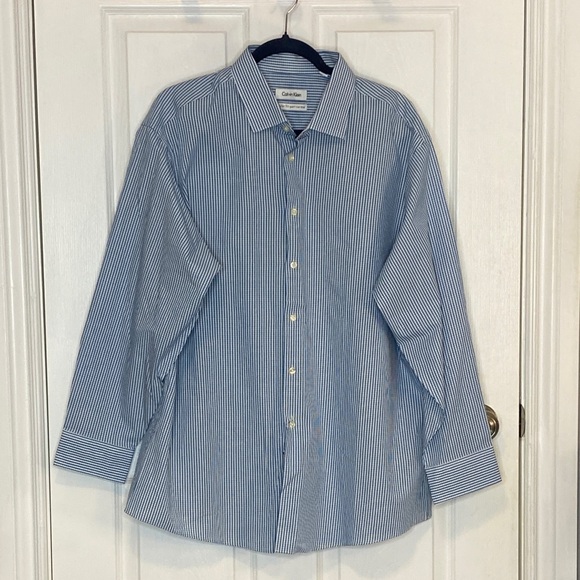 Calvin Klein Blue Gingham Cotton Dress Shirt Business 17.5 32/33 - Picture 2 of 16